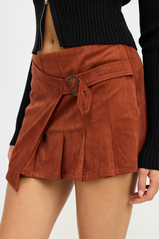 WRAPPED BUCKLE BELT MINI SKIRT - Tigbul's Variety Fashion Shop