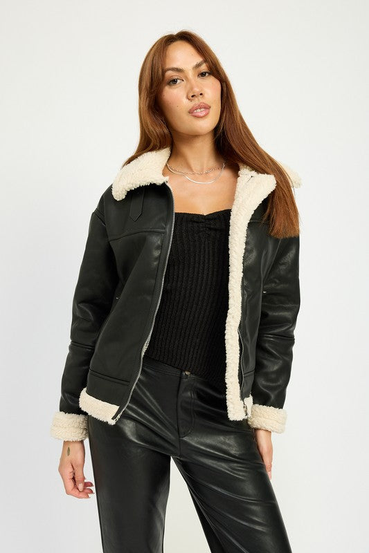 SHEARLING MOTO JACKET - Tigbul's Variety Fashion Shop