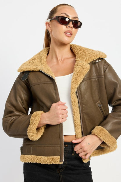 SHEARLING MOTO JACKET - Tigbul's Variety Fashion Shop