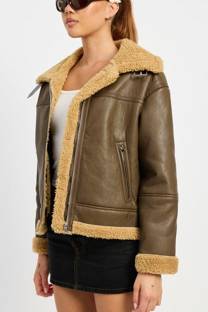 SHEARLING MOTO JACKET - Tigbul's Variety Fashion Shop