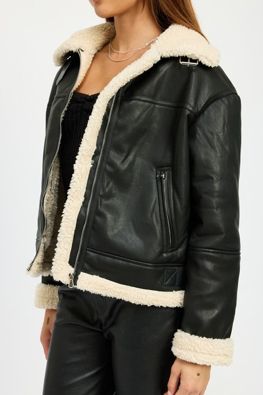 SHEARLING MOTO JACKET - Tigbul's Variety Fashion Shop