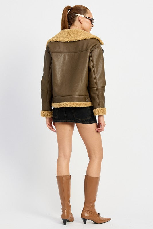 SHEARLING MOTO JACKET - Tigbul's Variety Fashion Shop