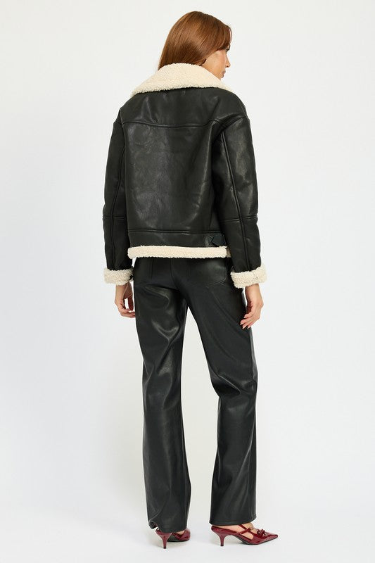 SHEARLING MOTO JACKET - Tigbul's Variety Fashion Shop