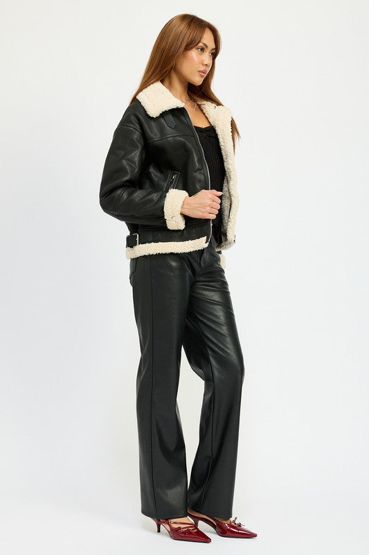 SHEARLING MOTO JACKET - Tigbul's Variety Fashion Shop