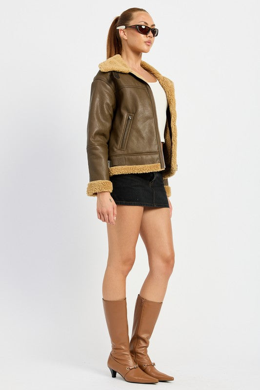 SHEARLING MOTO JACKET - Tigbul's Variety Fashion Shop