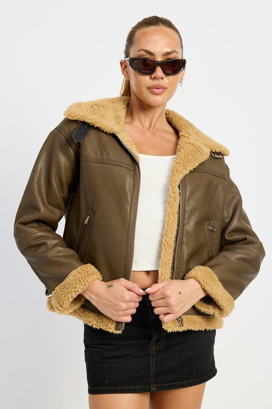 SHEARLING MOTO JACKET - Tigbul's Variety Fashion Shop