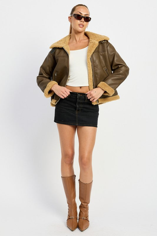 SHEARLING MOTO JACKET - Tigbul's Variety Fashion Shop