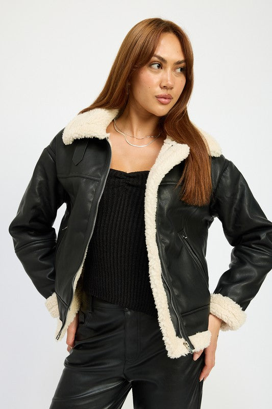 SHEARLING MOTO JACKET - Tigbul's Variety Fashion Shop