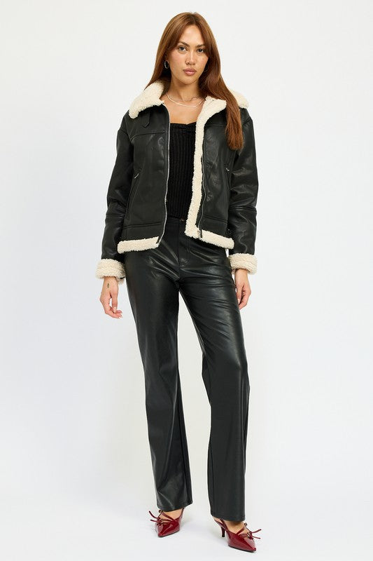 SHEARLING MOTO JACKET - Tigbul's Variety Fashion Shop