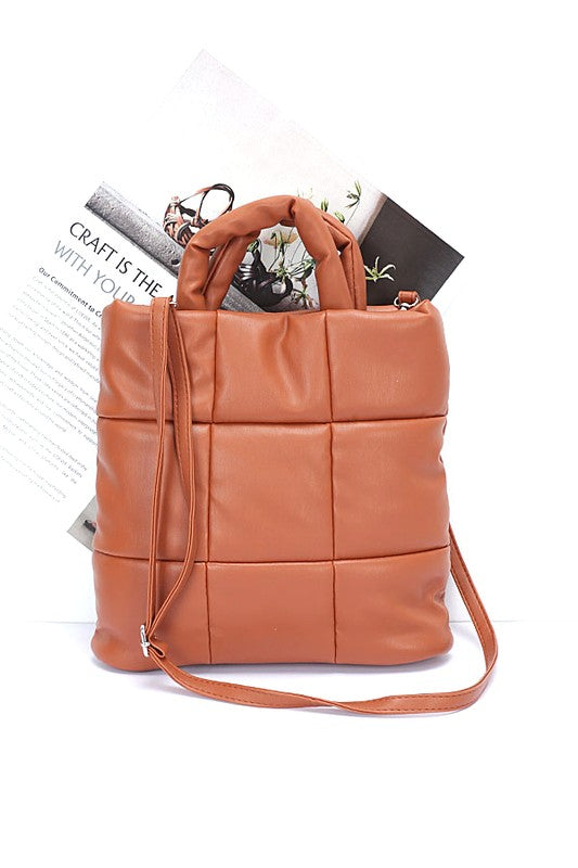 Quilted Soft Puffer Top Handle Swing Bag - Tigbul's Variety Fashion Shop