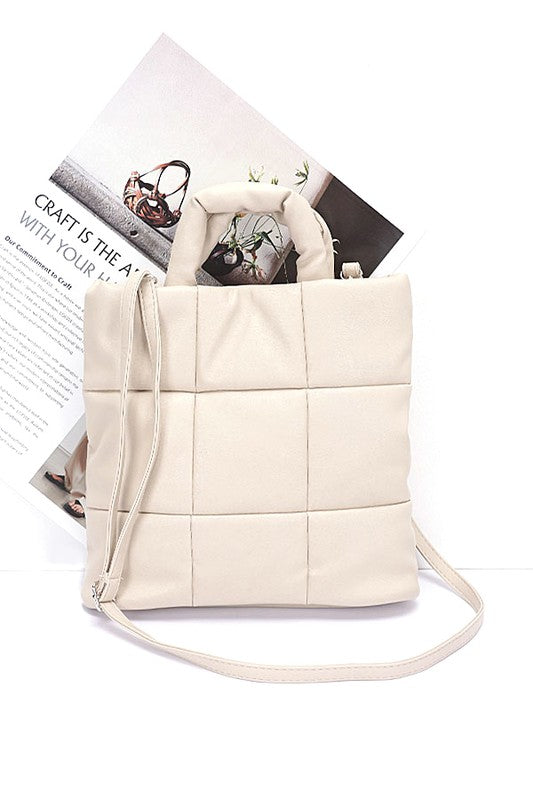 Quilted Soft Puffer Top Handle Swing Bag - Tigbul's Variety Fashion Shop
