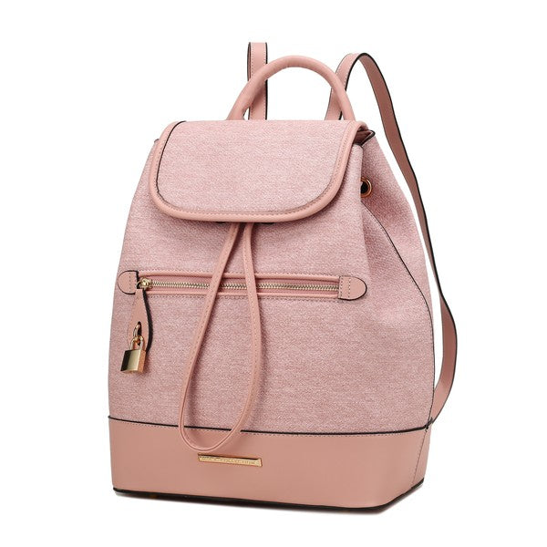 Porsha Rucksack, rosa Stoffoptik, Frontklappe, Reißverschlussfach und seitlicher Metallriegel