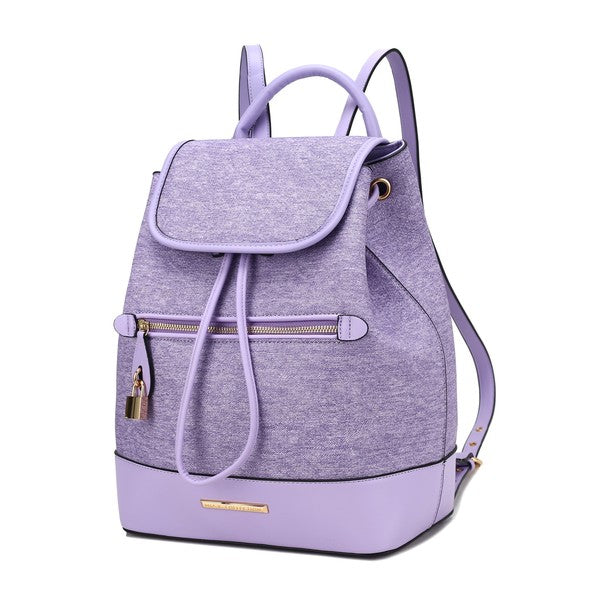 Porsha Rucksack, lila mit Frontklappe und mittlerem Reißverschlussfach, Kordelzug