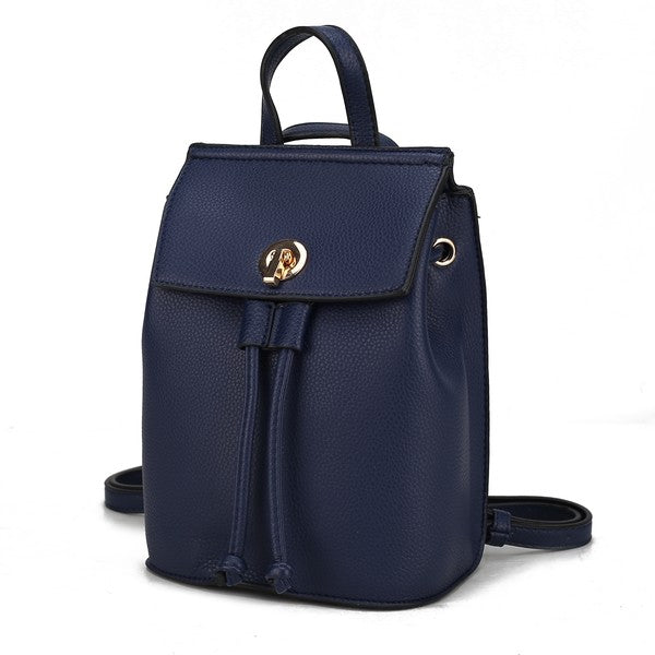 MKF Serafina vegan leather backpack in navy with front flap and crossbody strap