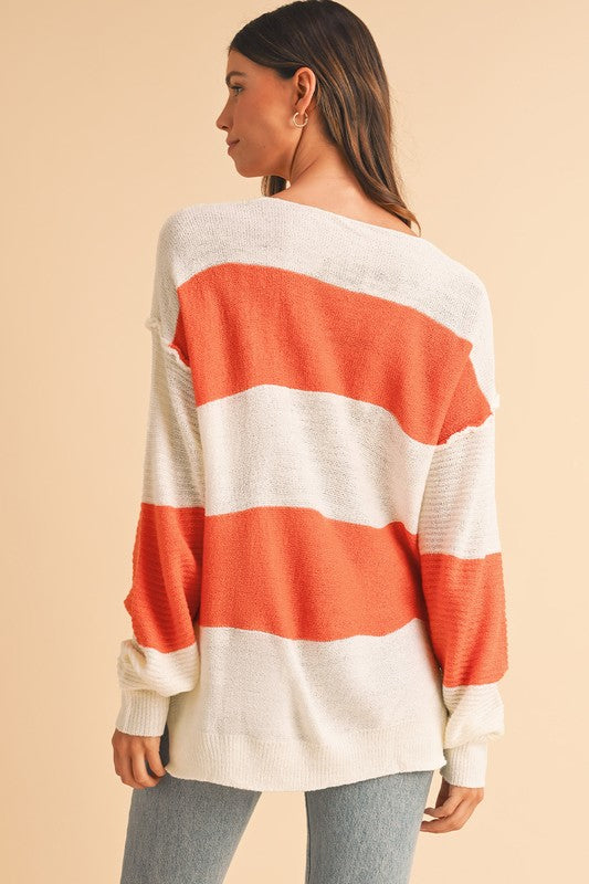 Colorblock V Neck Side Slits Sweater - Tigbul's Variety Fashion Shop