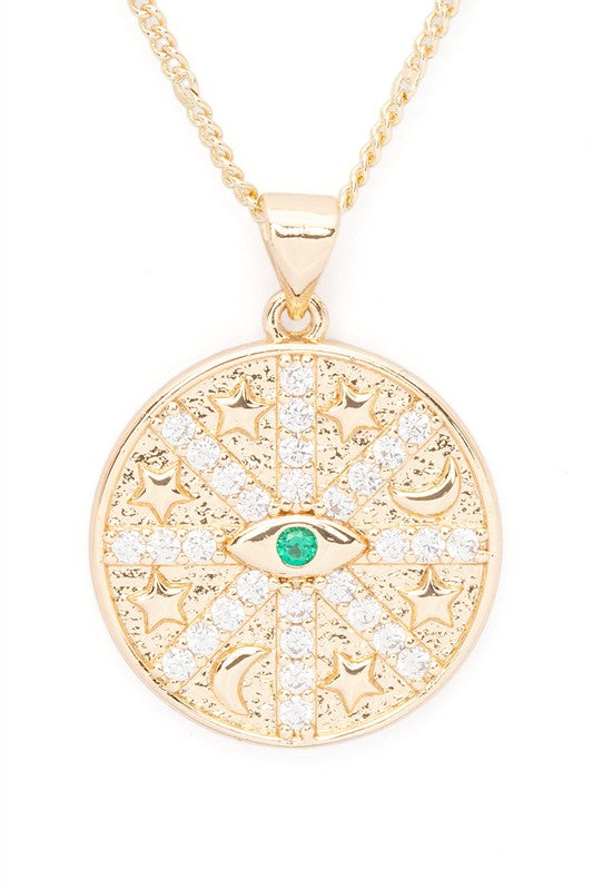 CZ Eye Emblem Pendant Necklace - Tigbul's Variety Fashion Shop