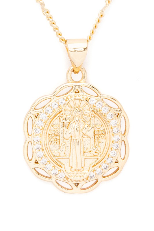Saint Benedict CZ Pendant Necklace - Tigbul's Variety Fashion Shop
