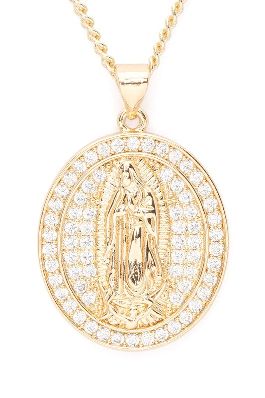 Cubic Zirconia Saint Mary Pendant Necklace - Tigbul's Variety Fashion Shop