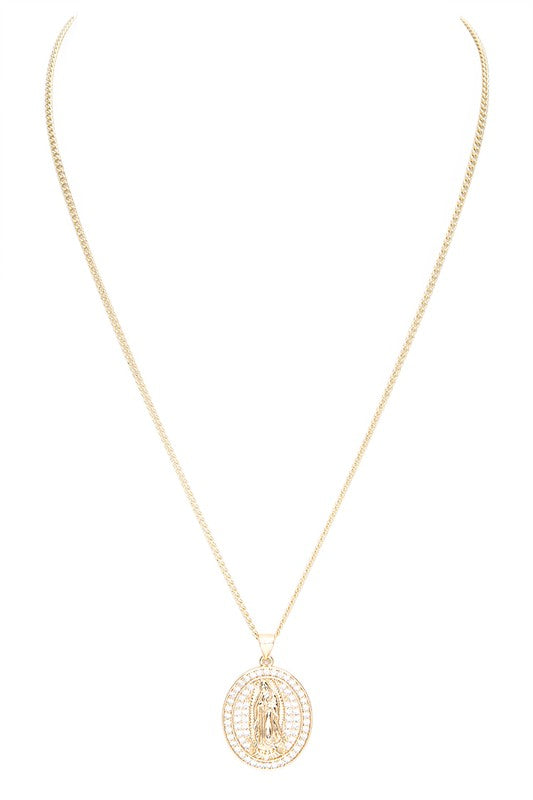 Cubic Zirconia Saint Mary Pendant Necklace - Tigbul's Variety Fashion Shop