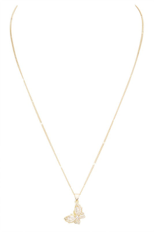 CZ Butterfly Pendant Necklace - Tigbul's Variety Fashion Shop