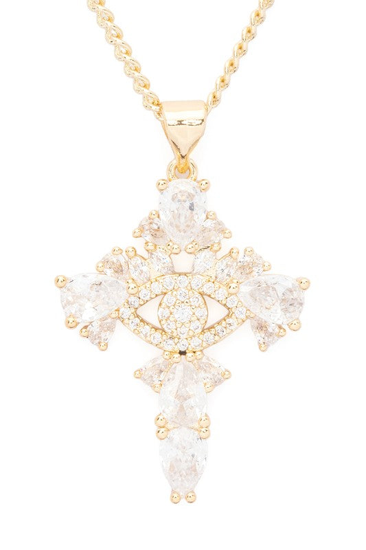 CZ Eye Cross Pendant Necklace - Tigbul's Variety Fashion Shop