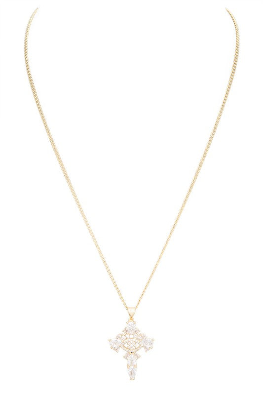 CZ Eye Cross Pendant Necklace - Tigbul's Variety Fashion Shop