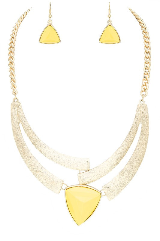 Color Stone Statement Bib Necklace Set - Tigbul's Variety Fashion Shop