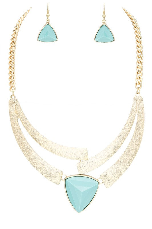 Color Stone Statement Bib Necklace Set - Tigbul's Variety Fashion Shop