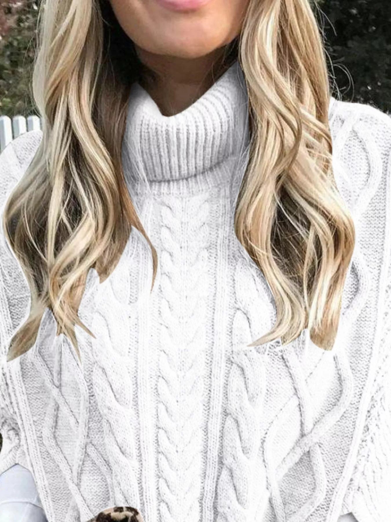 Chunky Cable Knit Turtleneck Poncho Cover Up - Tigbul's Variety Fashion Shop