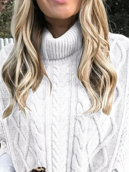Chunky Cable Knit Turtleneck Poncho Cover Up - Tigbul's Variety Fashion Shop