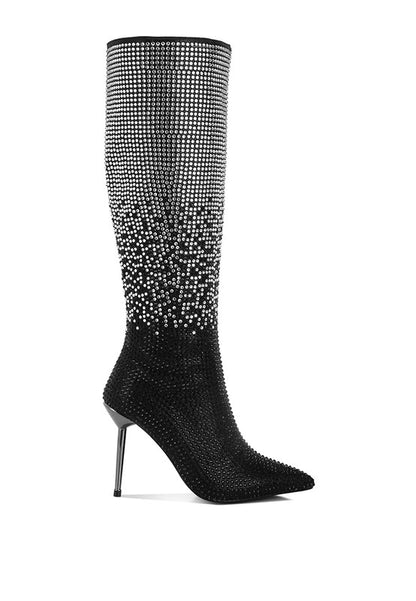 Orymple Shiny Rhinestone Studded Calf Boots - Tigbul's Variety Fashion Shop