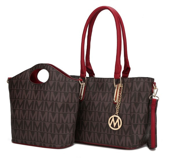 Burgundy Monogramm-Tote mit mittlerer Reißverschluss-Schlaufe und abnehmbarem Crossbody