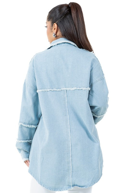 WOMEN FASHION OVERSIZE DENIM SHIRT - Tigbul's Variety Fashion Shop