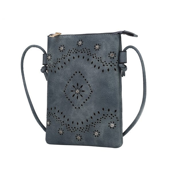 Arlett Crossbody Bag in Navy mit Perforationsmuster und verstellbarer Umhängeschlaufe