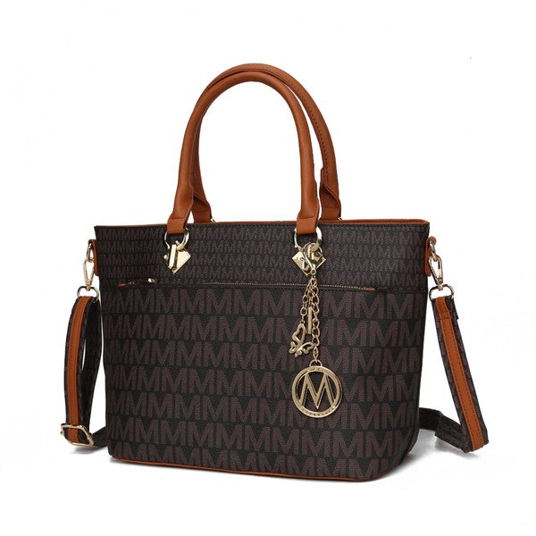Yonah Signature tote bag in dark brown with leather-look trim, gold hardware, and shoulder strap