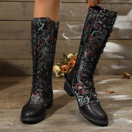 Lace Up Block Heels Boots - Tigbul's Variety Fashion Shop