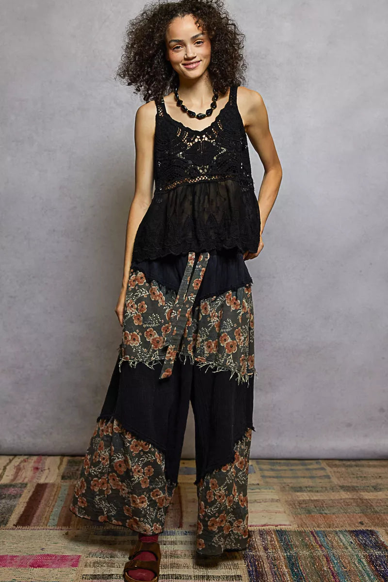 POL V-Neck Crochet Tank with Floral Embroidery Detail - Tigbul's Variety Fashion Shop