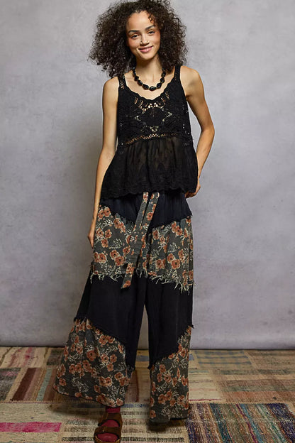 POL V-Neck Crochet Tank with Floral Embroidery Detail - Tigbul's Variety Fashion Shop