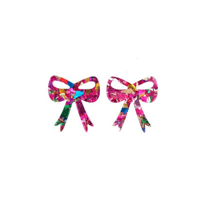 Bow Studs - Pink Sparkle - Tigbul's Variety Fashion Shop