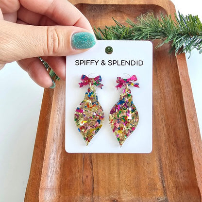 Christmas Ornament Earrings - Gold Sparkle - Tigbul's Variety Fashion Shop