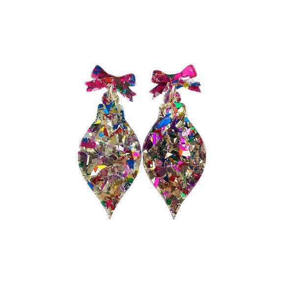 Christmas Ornament Earrings - Gold Sparkle - Tigbul's Variety Fashion Shop