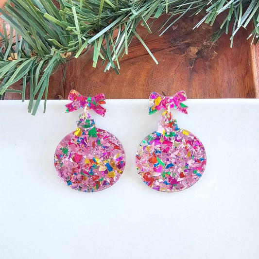 Christmas Ornament Earrings - Light Pink Sparkle - Tigbul's Variety Fashion Shop