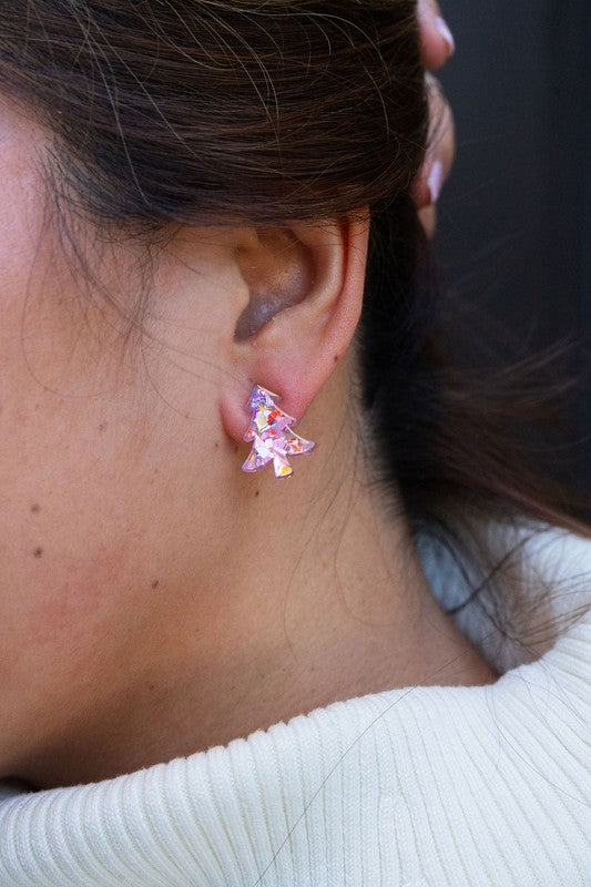 Christmas Tree Studs - Light Pink Sparkle - Tigbul's Variety Fashion Shop