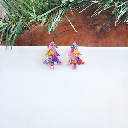 Christmas Tree Studs - Light Pink Sparkle - Tigbul's Variety Fashion Shop