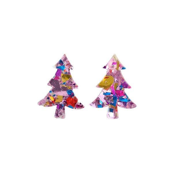 Christmas Tree Studs - Light Pink Sparkle - Tigbul's Variety Fashion Shop