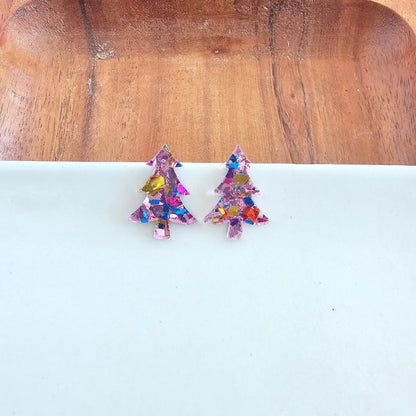 Christmas Tree Studs - Light Pink Sparkle - Tigbul's Variety Fashion Shop