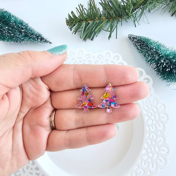 Christmas Tree Studs - Light Pink Sparkle - Tigbul's Variety Fashion Shop