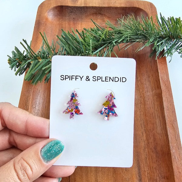 Christmas Tree Studs - Light Pink Sparkle - Tigbul's Variety Fashion Shop