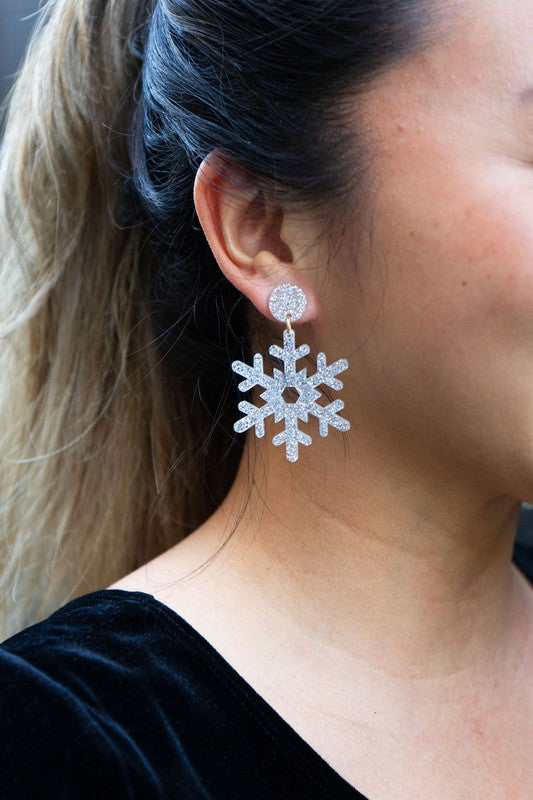 Snowflake Earrings - Silver Glitter - Tigbul's Variety Fashion Shop