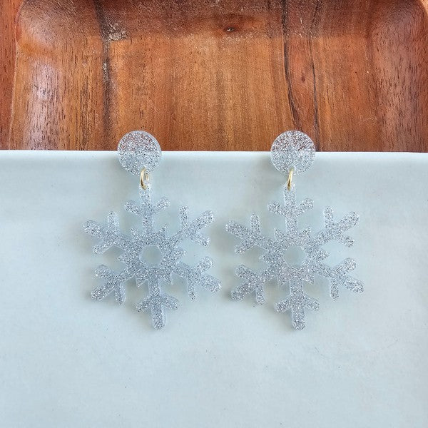 Snowflake Earrings - Silver Glitter - Tigbul's Variety Fashion Shop